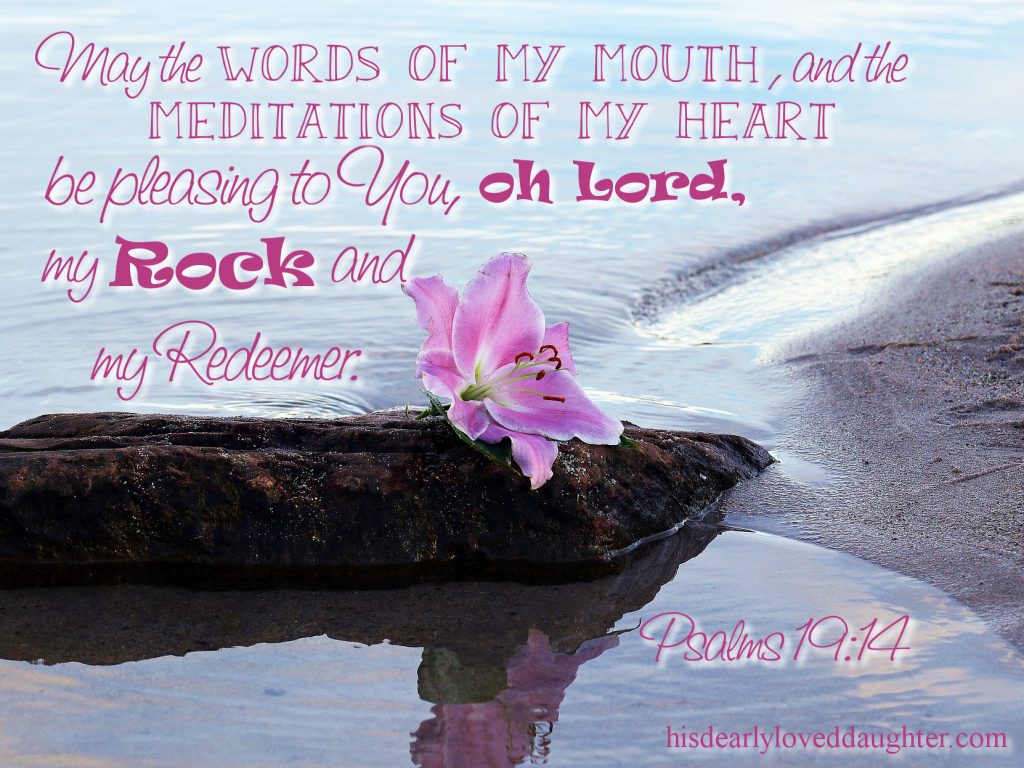 May the words of my mouth, and the meditations of my heart be pleasing to You, oh Lord, my Rock and my Redeemer. Psalms 19:14