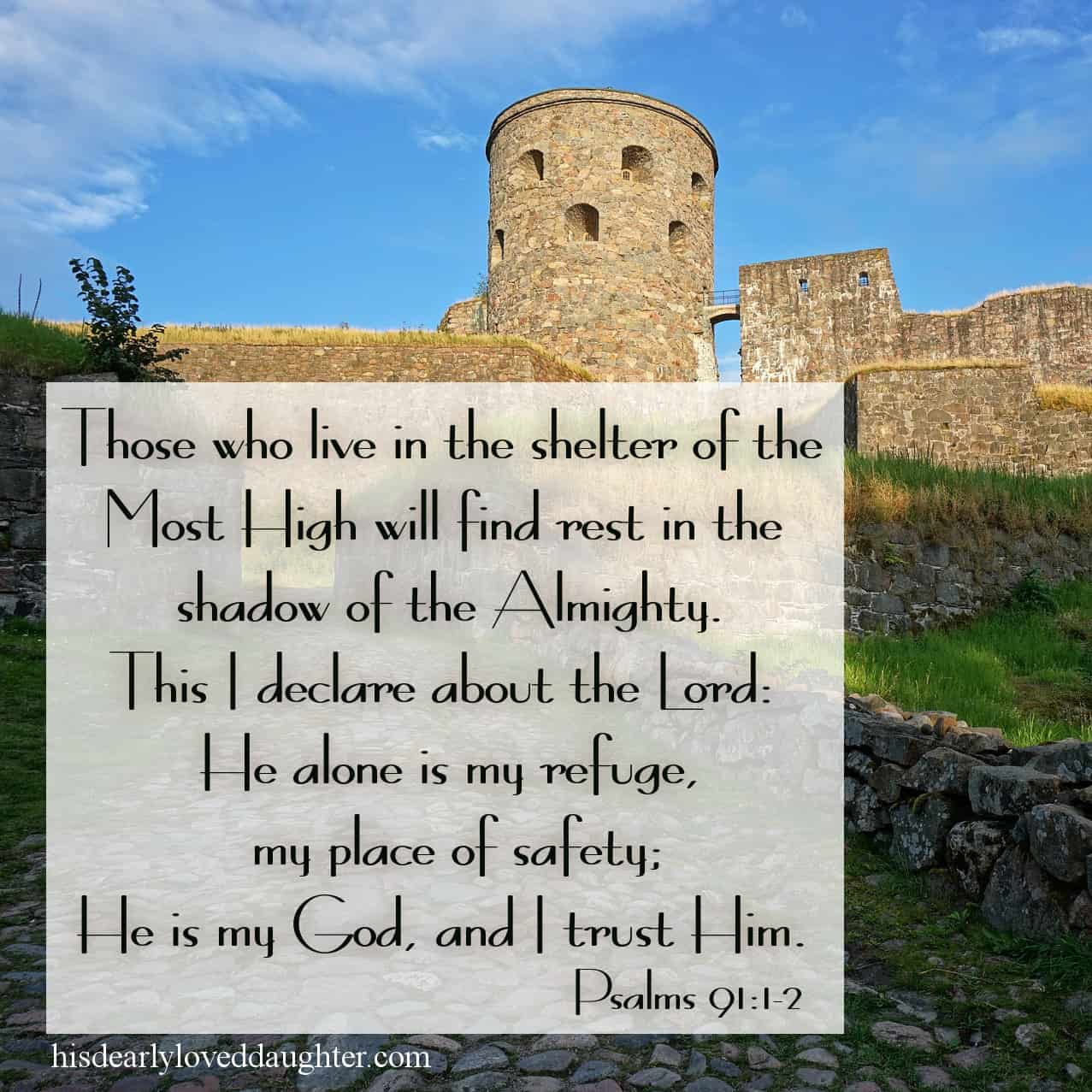 Those who live in the shelter of the Most High will find rest in the shadow of the Almighty. This I declare about the Lord: He alone is my refuge, my place of safety; He is my God, and I trust Him. Psalms 91:1-2
