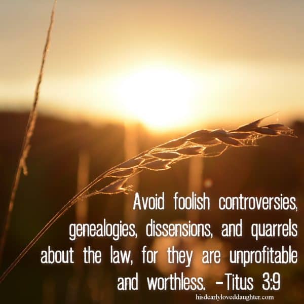 Avoid foolish controversies, geneologies, dissensions, and quarrels about the law, for they are unprofitable and worthless. Titus 3:9