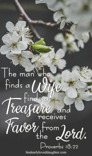 The man who finds a wife finds a treasure and he receives favor from the Lord. Proverbs 18:22