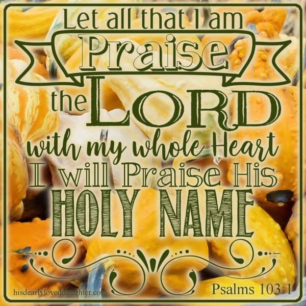 Let all that I am praise the Lord; with my whole heart, I will praise His Holy Name. Psalms 103:1
