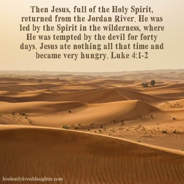 Then Jesus, full of the Holy Spirit, returned from the Jordan River. He was led by the Spirit in the wilderness, where He was tempted by the devil for forty days. Jesus ate nothing all that time and became very hungry. Luke 4:1-2