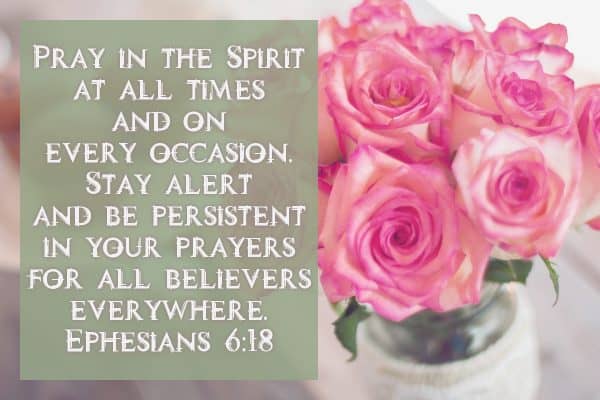 Pray in the Spirit at all times and on every occasion. Stay alert and be persistent in your prayers for all believers everywhere. Ephesians 6:18