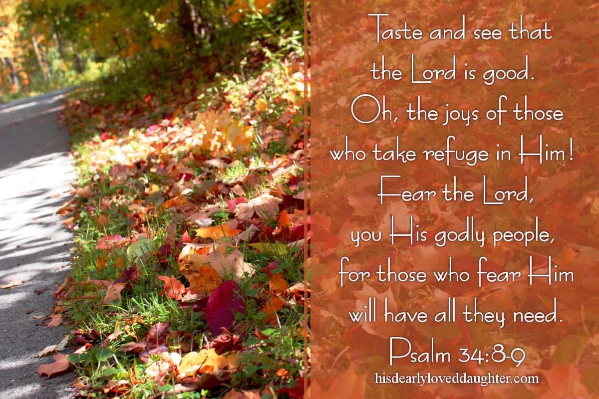 Taste and see that the Lord is good. Oh, the joys of those who take refuge in Him! Fear the Lord, you His godly people, for those who fear Him will have all they need. Psalm 34:8-9