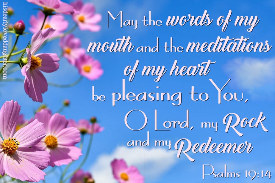 May the words of my mouth, and the meditations of my heart be pleasing to You, oh Lord, my Rock and my Redeemer. Psalms 19:14